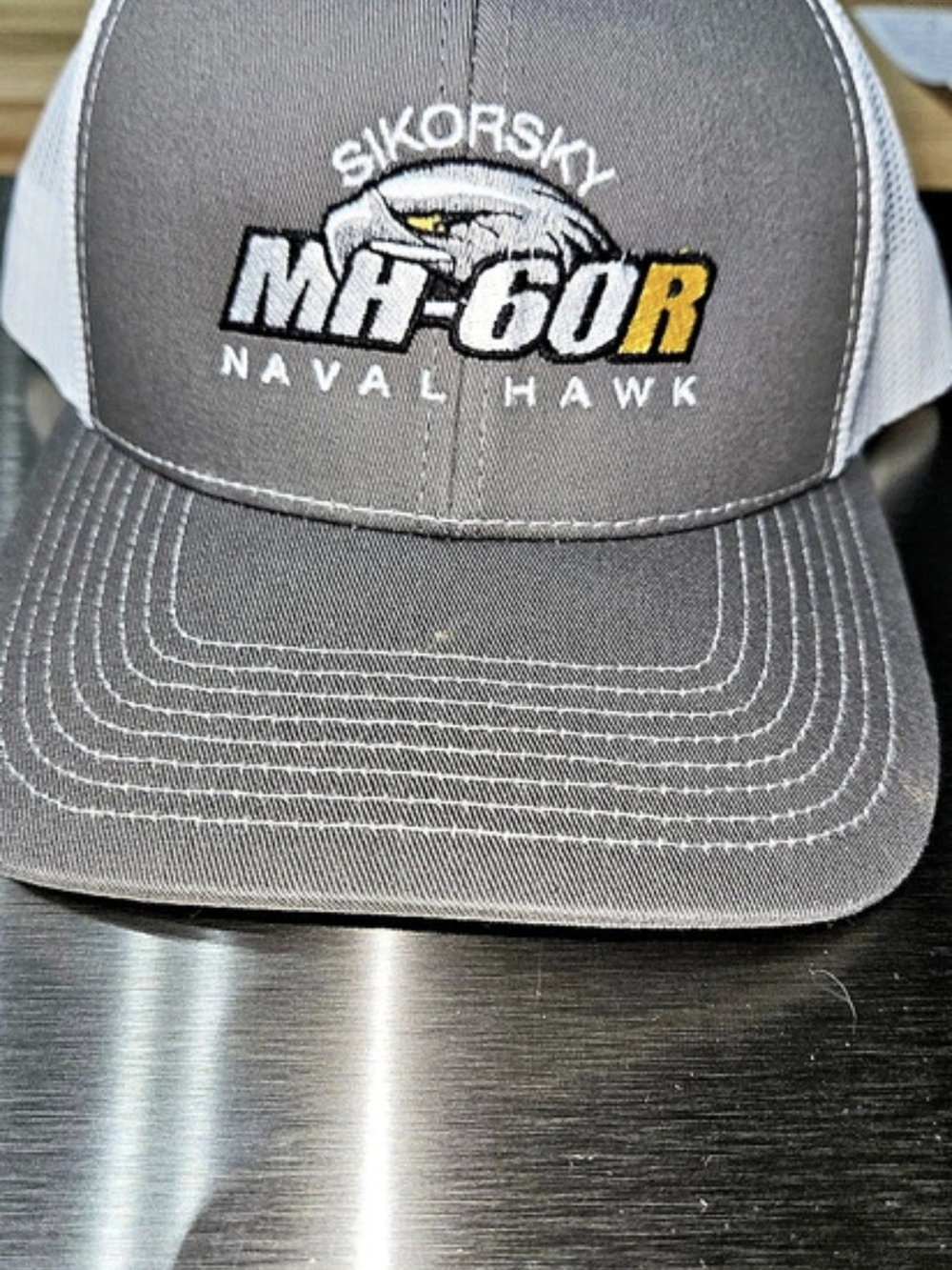 Outdoor Cap Sikorsky MH-60R Naval Hawk Trucker Hat Cap Gray & White